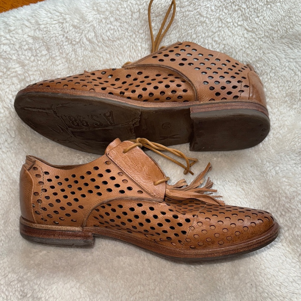 A.S.98 Tan Perforated Leather Loafers - Picture 4 of 4